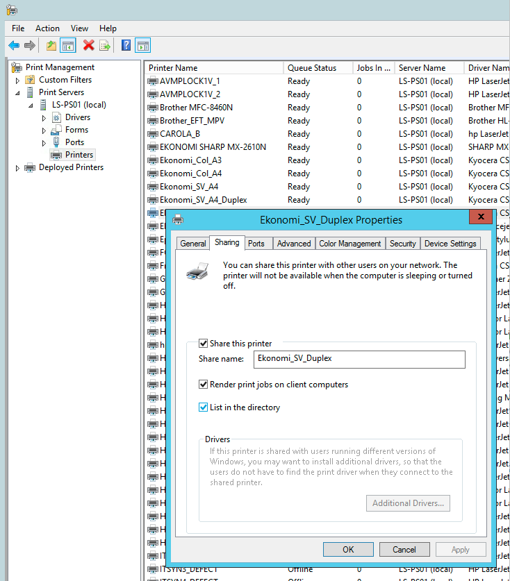 Screenshot of share printer