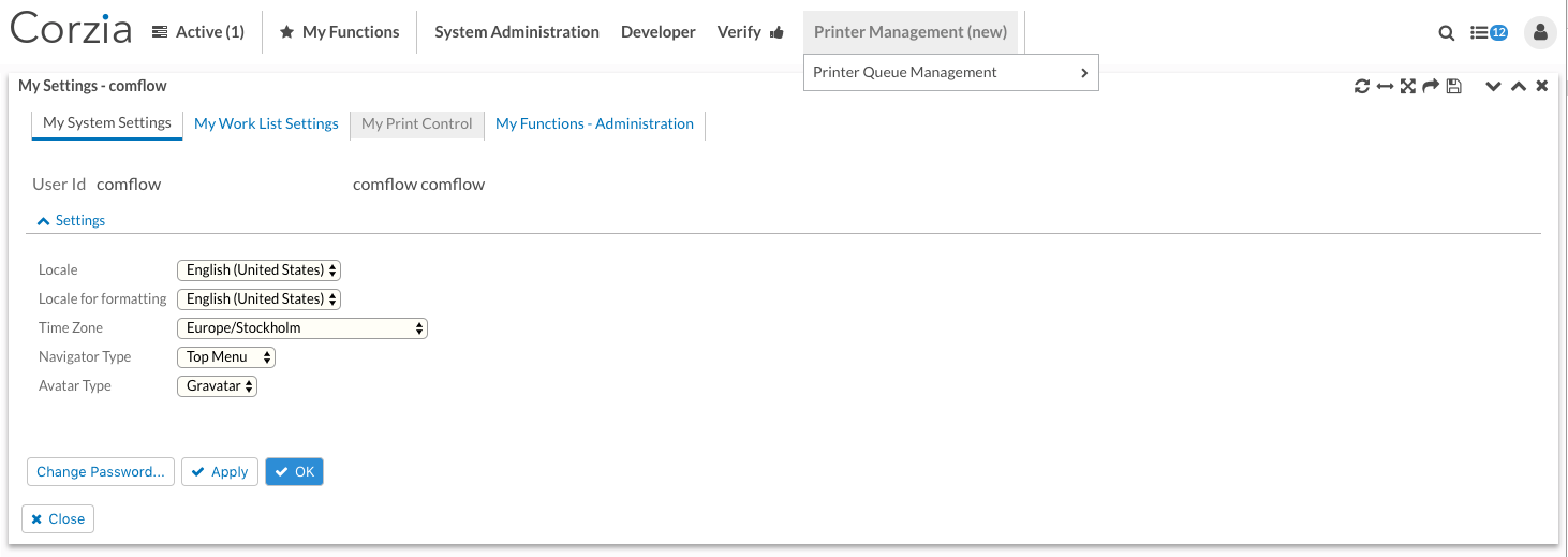Screenshot of Comflow portlet