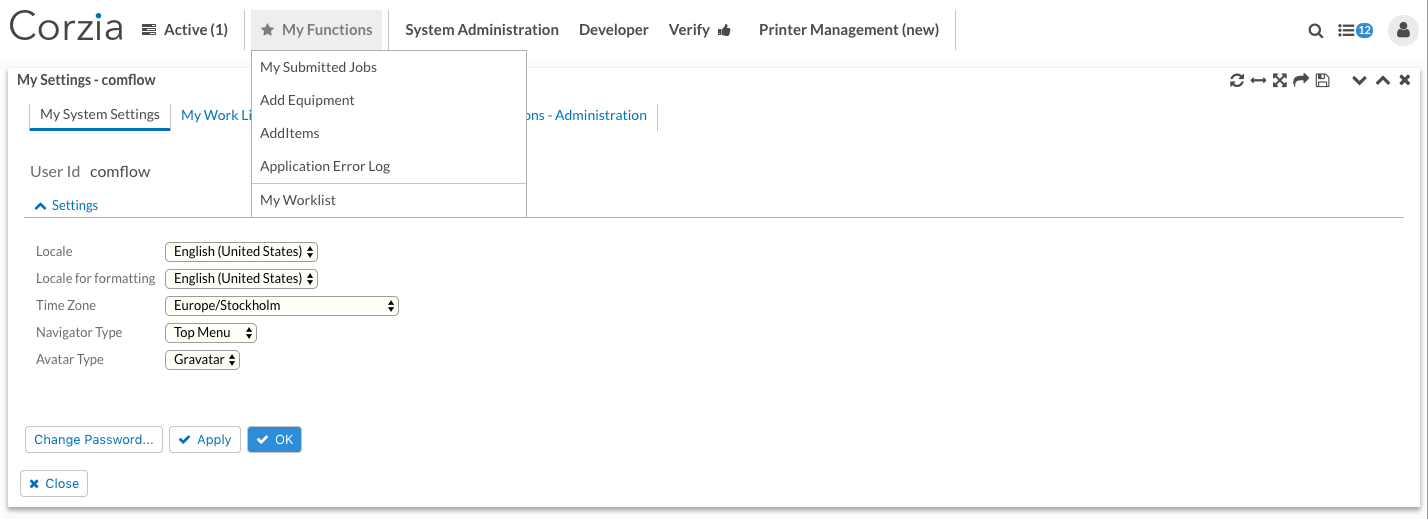 Screenshot of my functions top menu
