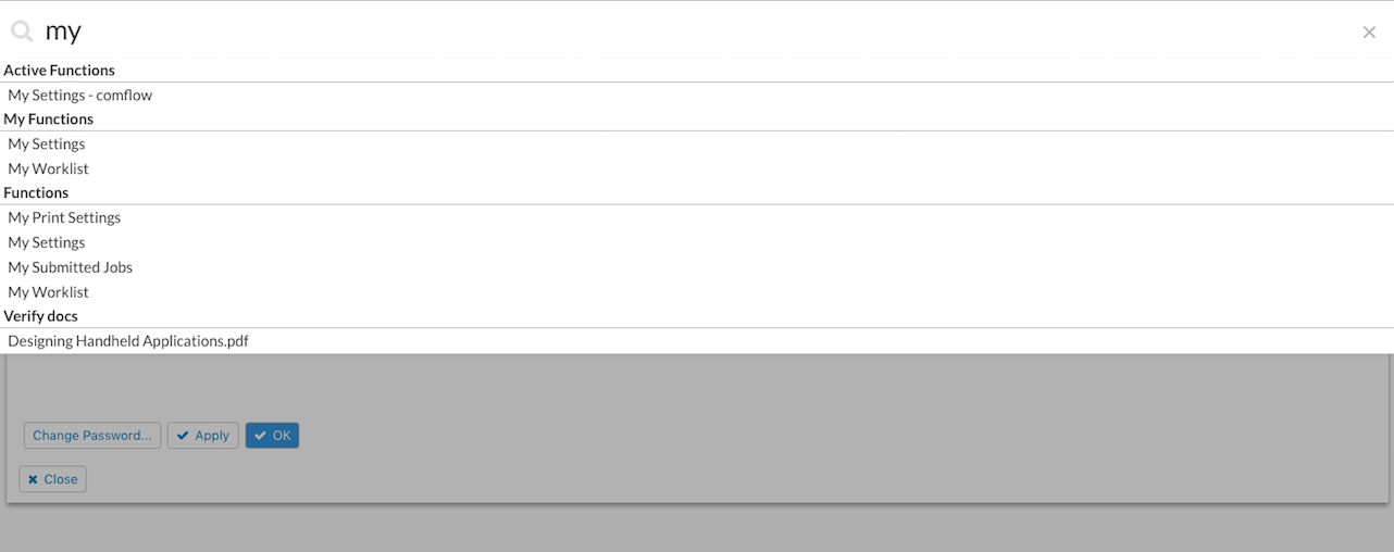Screenshot of quick search suggester