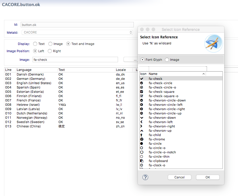 Screenshot of constant editor
